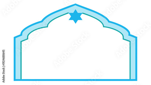A minimalist and serene illustration of a Jewish archway featuring a Star of David symbol on a white background.