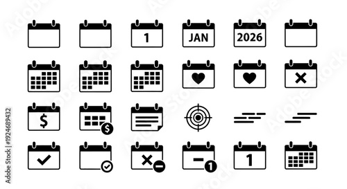 A collection of calendar and checklist icons for planning and scheduling graphics.