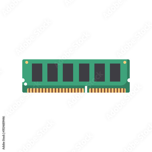Green RAM memory module isolated on white background for tech and computing
