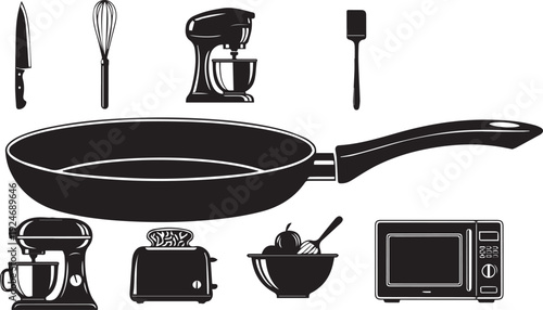 Culinary Toolkit Essentials: A collection of essential cooking tools artfully arranged, perfect for culinary endeavors. This image embodies the essence of every chef's dream.