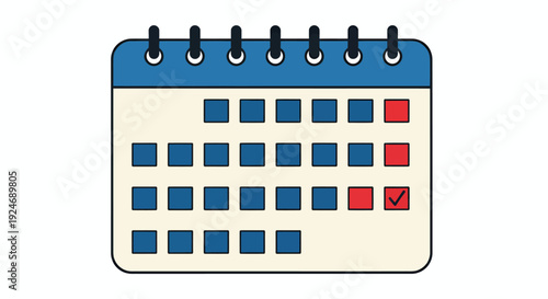Iconic calendar grid with blue and red marks representing dates and events for planning and scheduling.