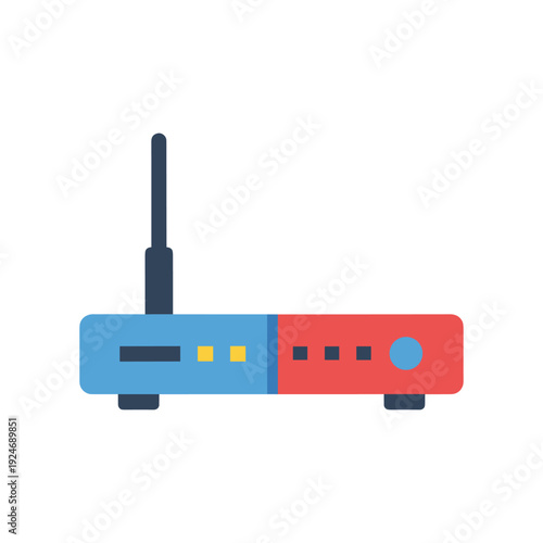 3D wifi router with ethernet ports and signal antenna isolated on white background