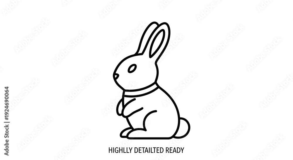 Fototapeta premium Cute Line Art Rabbit Icon with Collar, Simple Vector Illustration