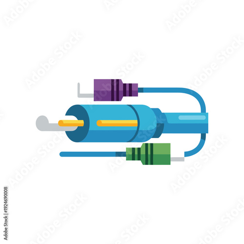 Fiber optic cable connector with ethernet and network plug isolated on white background