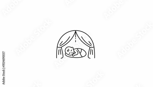 Cute Baby Sleeping in a Tent Icon, Newborn Child Rest, Sweet Dream Symbol