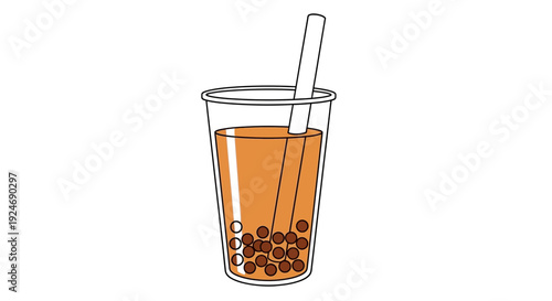 Bubble Tea Drink with Tapioca Pearls and Straw in a Clear Cup