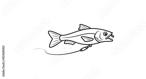 Cartoon Fish with Fishing Hook and Line Illustration