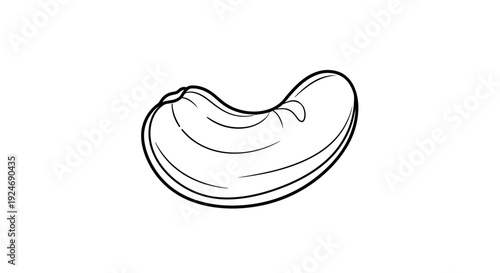 Cashew Nut Outline Drawing, Single Unprocessed Nut, Healthy Food Ingredient