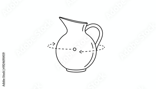 Ceramic Pitcher Rotating on Axis, Isolated on White Background, 3D Render Animation Concept