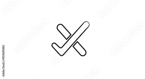 Checkmark and Cross Mark Icon, Simple Line Art, Isolated on White Background