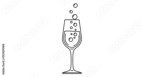Champagne Flute with Bubbles Rising - Minimalist Line Art Illustration