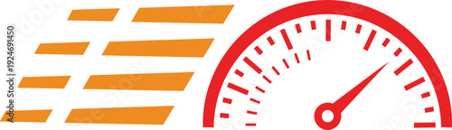 Fast speedometer icon with motion lines performance acceleration gauge flat vector illustration transportation speed concept isolated design
