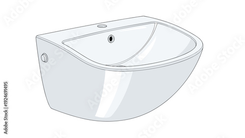 Sleek and modern white ceramic wall mounted bathroom sink shown from a perspective view with a clean and minimalist design for interiors.