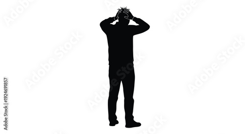 A powerful vector graphic illustration portraying a stressed person grasping their head in a gesture of overwhelming frustration, headache, and intense emotional distress or confusion.