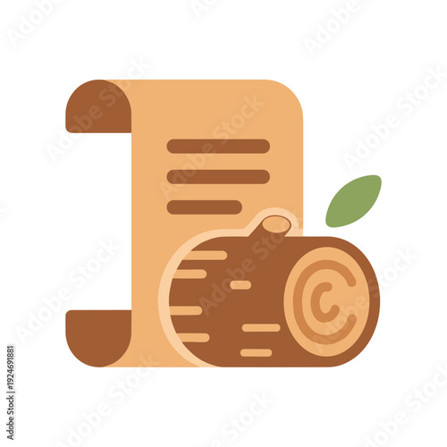 Vintage coffee scroll with cinnamon roll and leaf flat lay minimalist