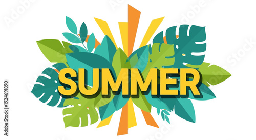 Summer Tropical Leaves Burst - Vibrant Holiday & Vacation Graphic