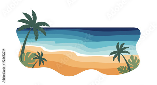 Tropical Beach Paradise with Palm Trees and Ocean Waves - Summer Vacation
