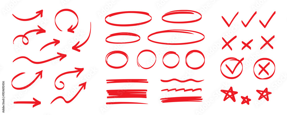 Foto Hand drawn pen line highlight red set