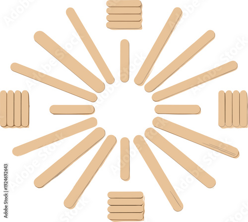 Wooden Ice Cream Stick Radial Arrangement with Stack Bundles for Craft Material, DIY Projects, and Eco Friendly Vector Illustration Design.