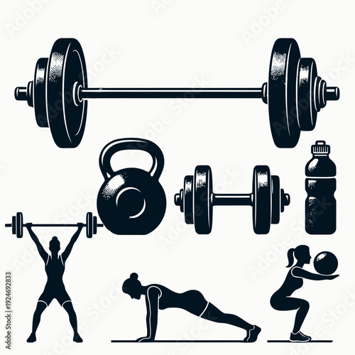 Fitness Icons and Silhouettes vector