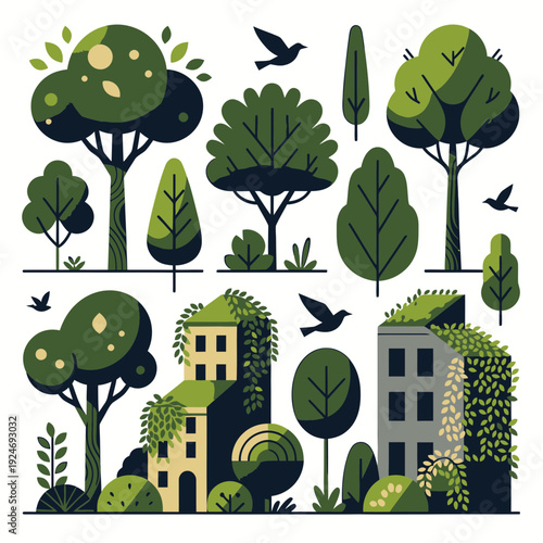 Green Buildings and Trees vector
