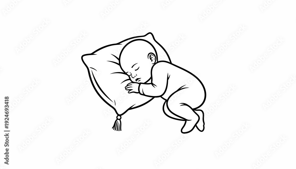 Obraz premium Baby Sleeping Peacefully on Pillow, Newborn Napping, Sweet Dreams, Innocence