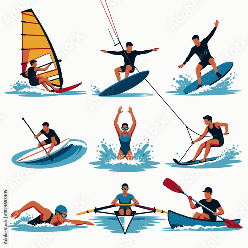 Water Sports Action Collage vector
