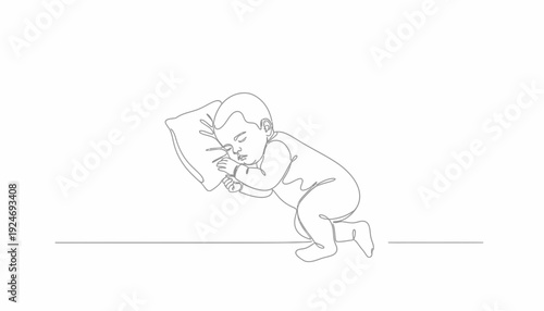 Baby Sleeping Peacefully on Pillow, Continuous Line Drawing Art