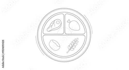 Balanced Meal Plate Icon: Protein, Grains, and Vegetables for Healthy Eating