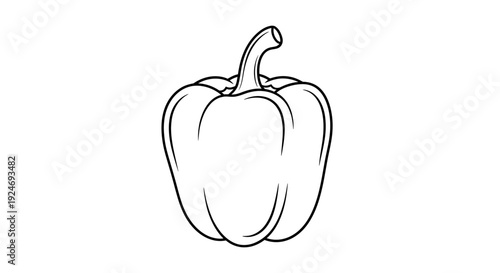 Bell Pepper Outline Drawing, Black and White Line Art Vegetable Icon