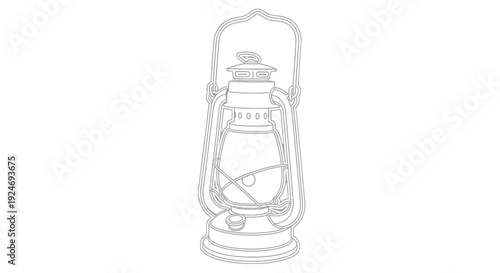 Vintage kerosene lantern outline, antique oil lamp illustration, retro lighting symbol