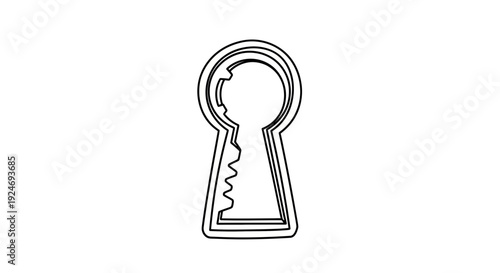 Vintage Keyhole Outline Icon, Antique Lock Entrance Symbol, Secret Doorway Graphic