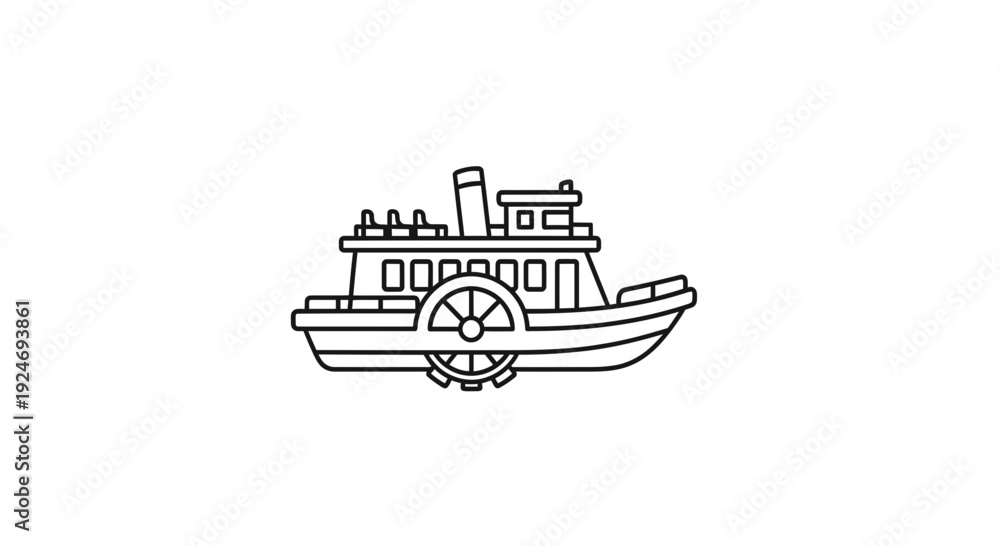 Naklejka premium Vintage Paddle Steamer Boat Outline Icon Vector Illustration