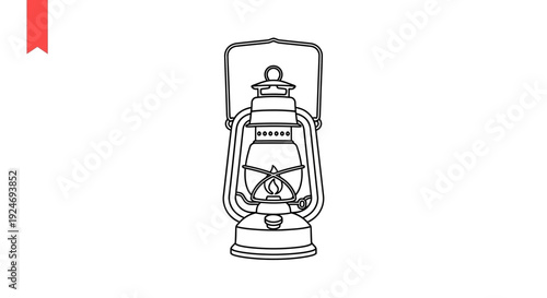 Vintage Oil Lantern Outline Illustration - Retro Kerosene Lamp Vector Graphic