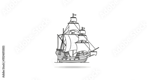 Vintage Sailing Ship Outline Illustration
