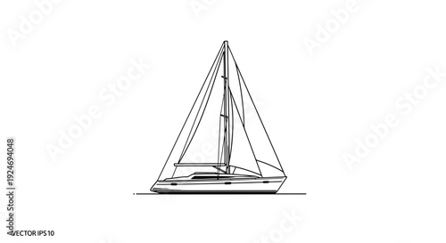 Sleek Sailboat Silhouette Line Art, Vector Illustration of a Modern Yacht on White Background