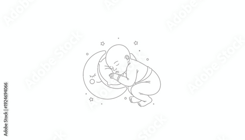 Sleeping Baby on Moon with Stars - Cute Newborn Dream Illustration