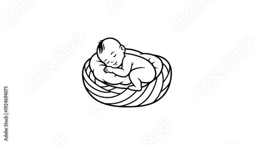 Sleeping Newborn Baby in Cozy Nest, Peaceful Infant Rest, Gentle Childhood Dreams