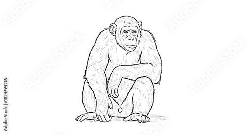 Gorilla Sitting on Ground Illustration.