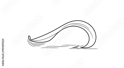 Stylized illustration of a fishing hook with a flowing line, representing fishing and outdoor activities.
