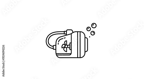 Submersible Pump Icon with Bubbles, Vector Line Art Illustration