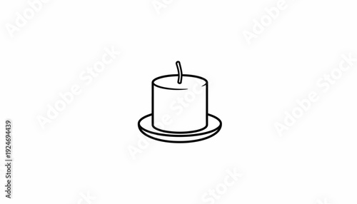 Simple Line Drawing of a Candle on a Saucer, Isolated on White Background