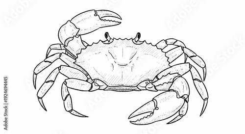 Detailed Line Drawing of a Crab.