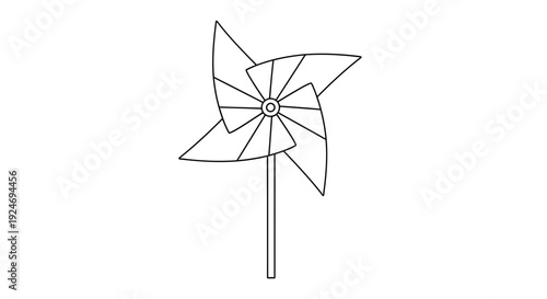 Simple Line Drawing of a Pinwheel Toy on a Stick