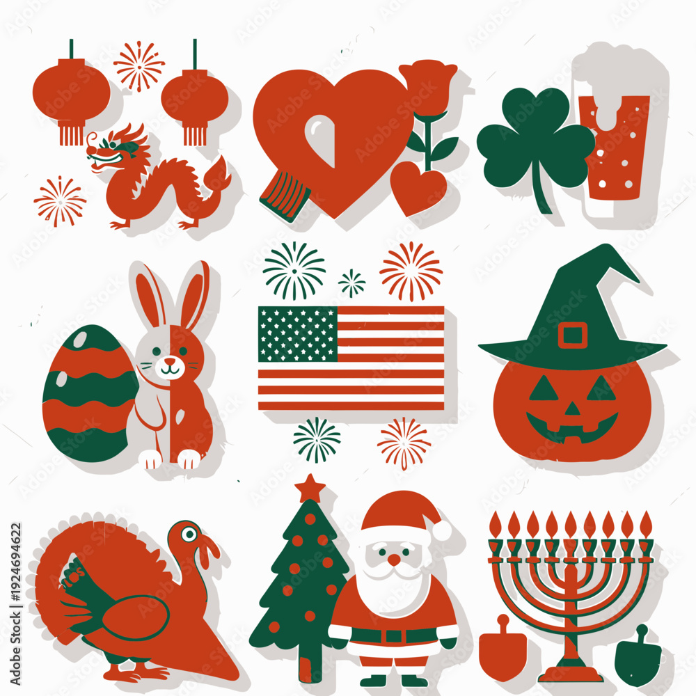 Fototapeta premium Holiday Icons Set vector
