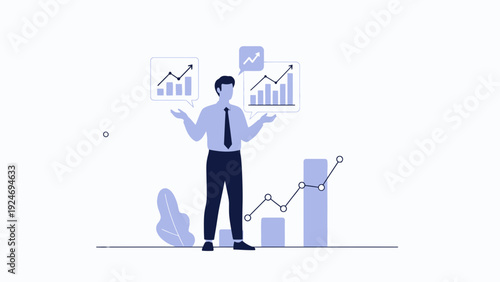 Businessman analyzing financial growth charts and data, business analytics concept