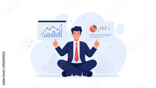 Businessman analyzing financial charts and graphs, making decisions