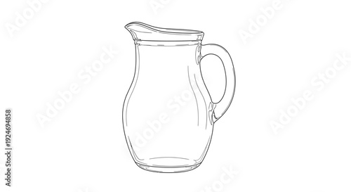 Simple Glass Pitcher Drawing, Minimalist Line Art Illustration of a Water Jug
