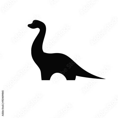 Simple Black Dinosaur Silhouette Icon with Long Neck on White Background