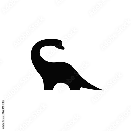 Minimalist Black Dinosaur Silhouette Icon, Simple Long Neck Prehistoric Animal Logo Design, Isolated Vector Illustration